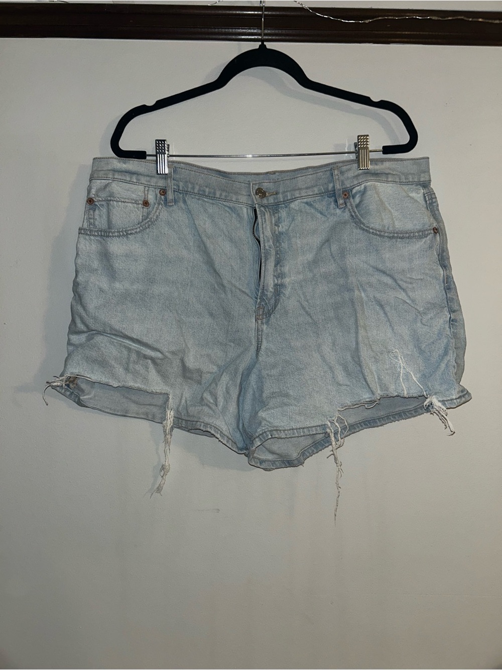 Light Blue Distressed Denim Shorts - Women